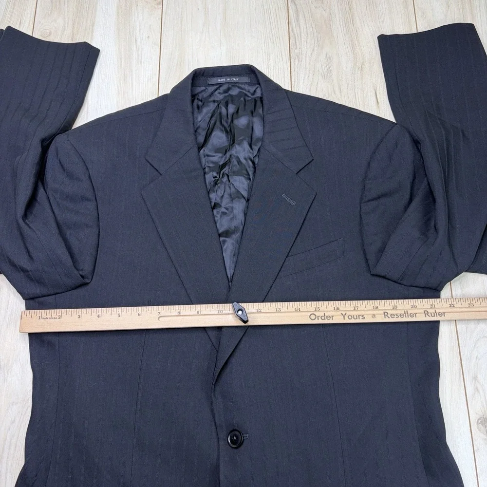 Armani Collezioni Black Striped Wool Suit Mens Size 42L Slim 37x33 Made In Italy